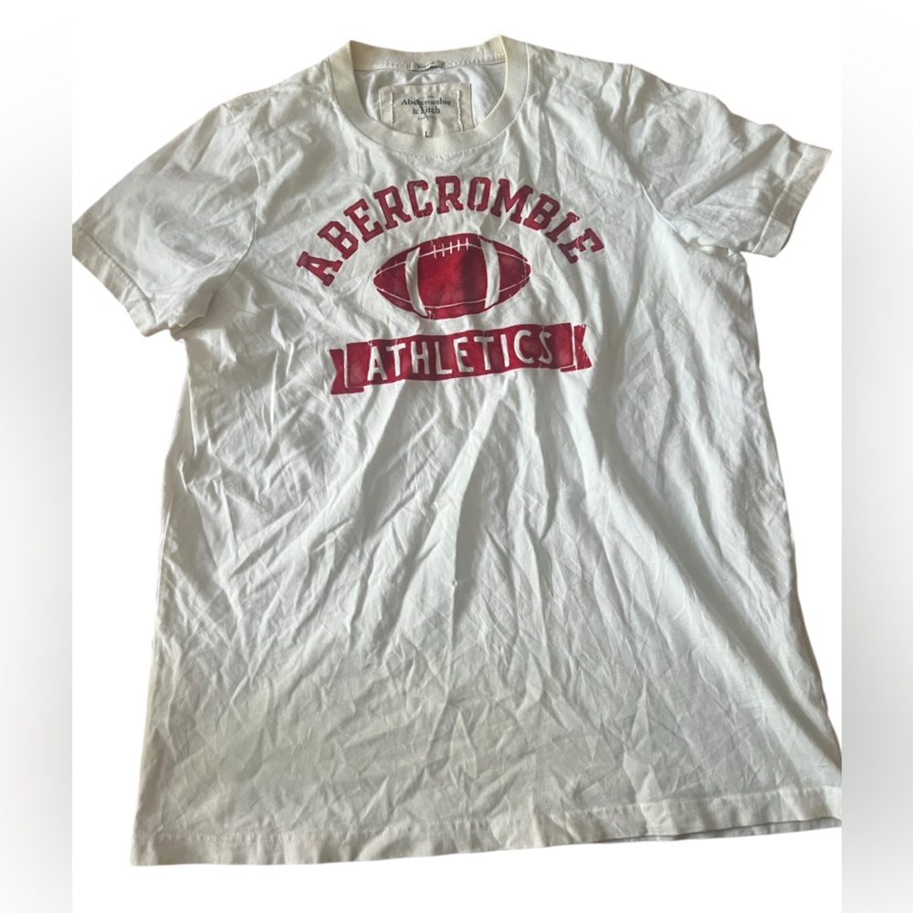 Abercrombie & Fitch White and Red Short Sleeve Tee